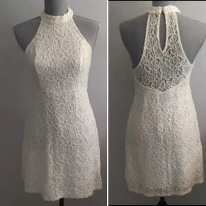 NWT Abercrombie & Fitch Mini Halter Skater Dress Size 2 XS Ivory Lace Open Back